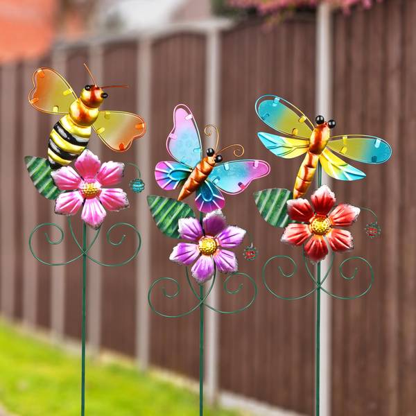 LOTバタフライ100ハンドメイド Exhart Metal Butterfly, Bee, and Dragonfly Garden Stakes
