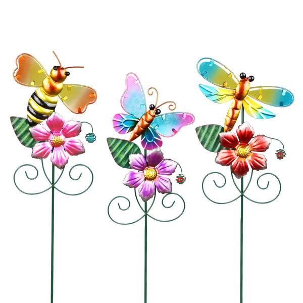 Photo of Metal Butterfly, Bee, and Dragonfly Garden Stakes Assortment