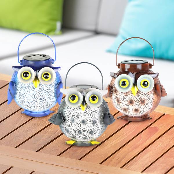 Exhart Solar Metal Owl Lanterns Assortment - 54541 | Blain's Farm