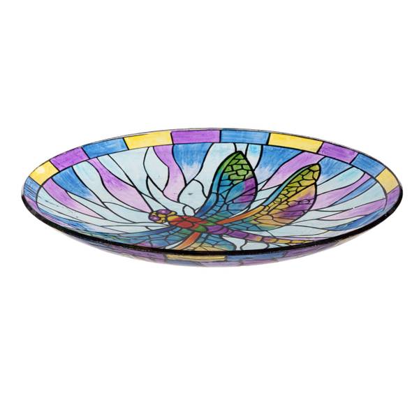 Photo of 18" Stained Glass Dragonfly Birdbath