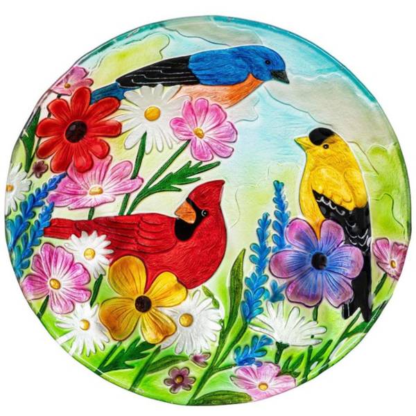 Photo of 18" Feathered Trio Glass Birdbath