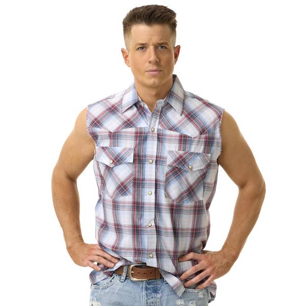 Photo of Men's Sleeveless Western Plaid Shirt