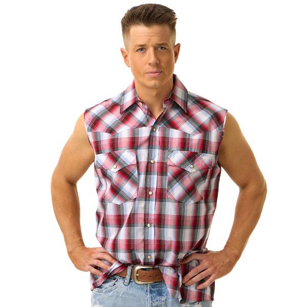 Photo of Men's Sleeveless Western Plaid Shirt