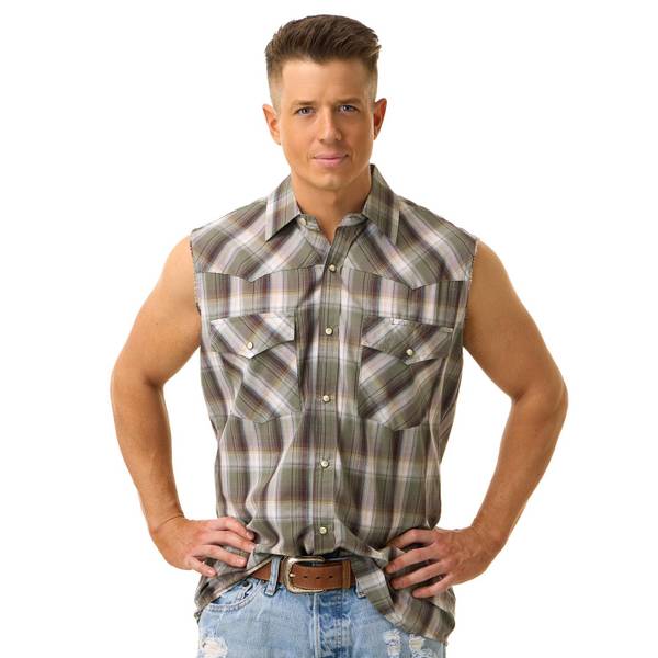 Photo of Men's Sleeveless Western Plaid Shirt