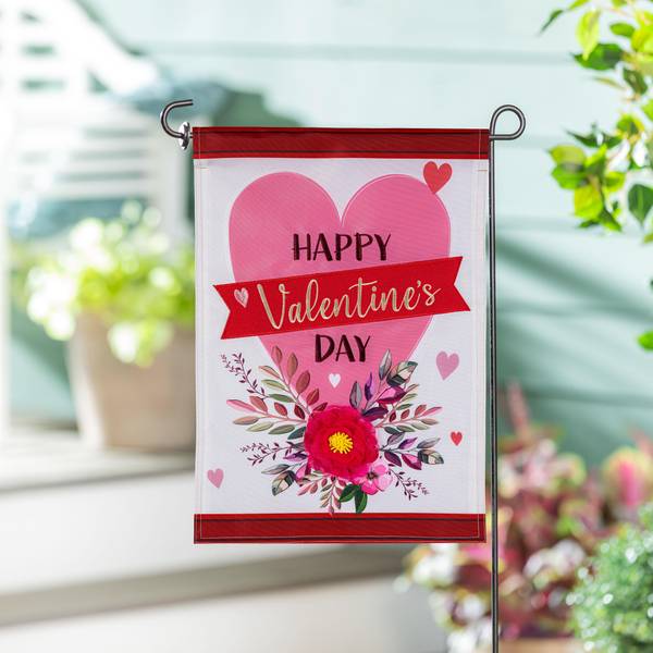 Photo of Happy Valentine's Day Heart and Floral Applique Garden Flag