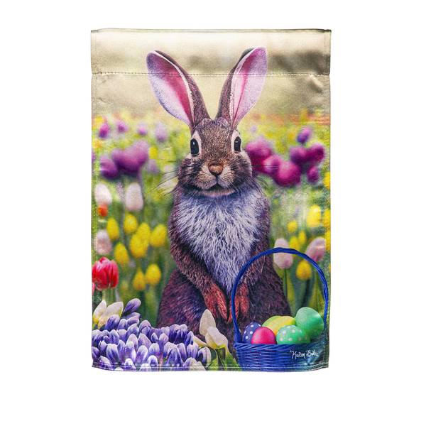 Photo of Bunny in Tulip Field Garden Flag