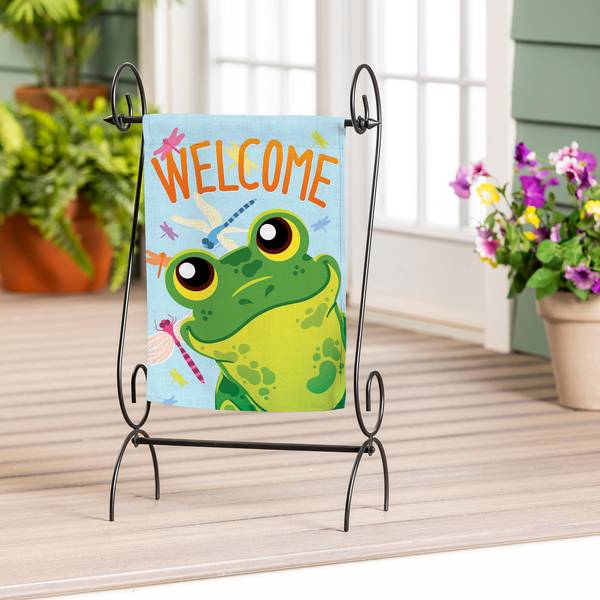 Evergreen Enterprises Friendly Frog Burlap Garden Flag - 14B13629