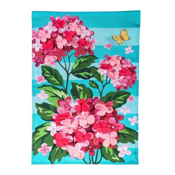 Photo of Pink Hydrangeas Applique Garden Flag
