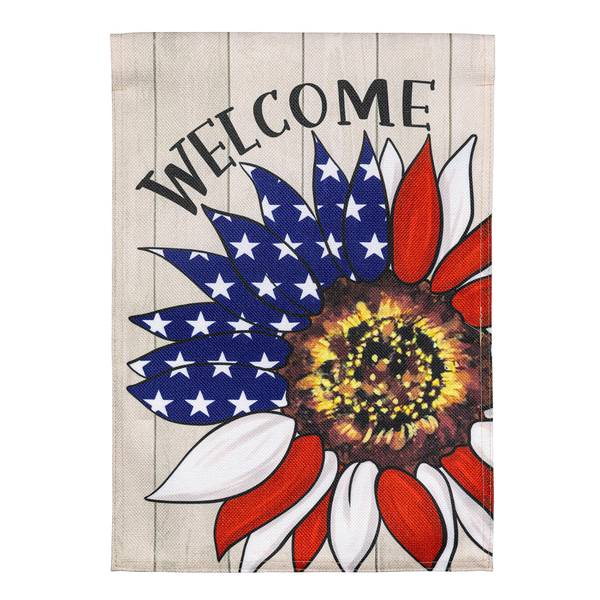 Photo of Patriotic Sunflower Burlap Garden Flag