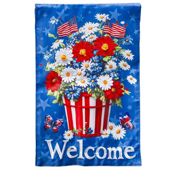 Photo of Basket of Patriotic Flowers Applique Garden Flag