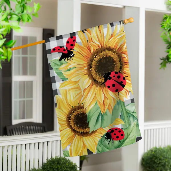 Evergreen Enterprises Sunflower Ladybugs Burlap House Flag