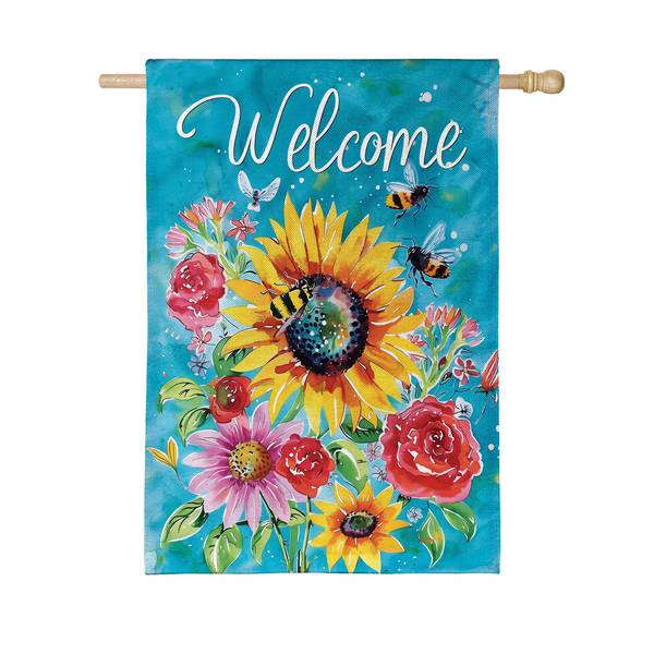 Photo of Colorful Summer Blooms Burlap House Flag