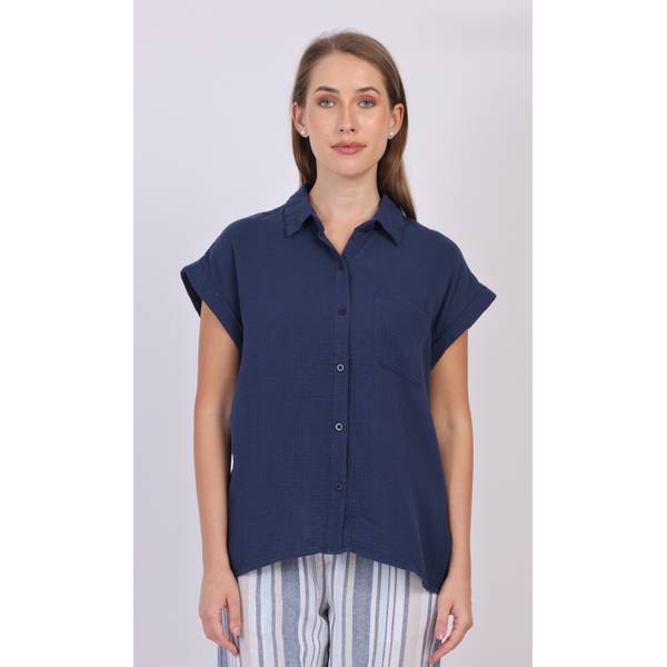 Photo of Women's Double Gauze Cap Sleeve Button Front Top