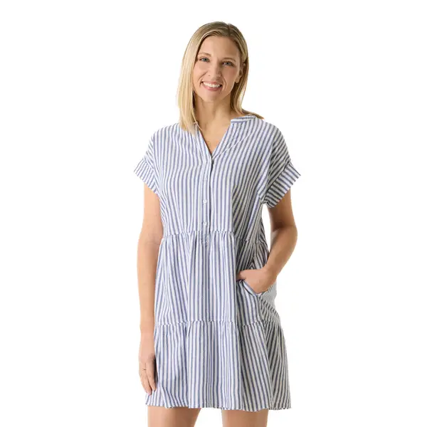CG | CG Women's Short Sleeve Peasant Dress in Blue, Medium, Linen