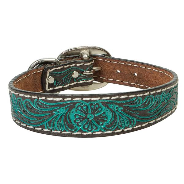Photo of 1" x 19" Carved Turquoise Flower Dog Collar