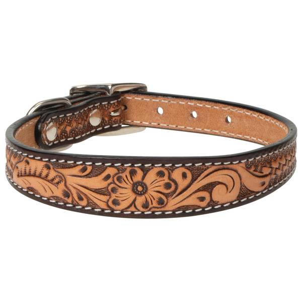 Photo of 3/4" x 17" Floral Tooled Leather Collar