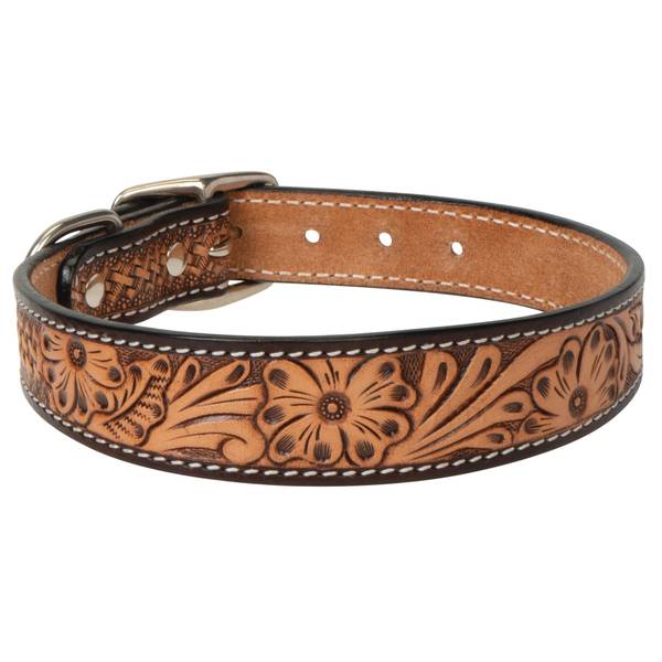Photo of 1" x 19" Floral Tooled Leather Collar