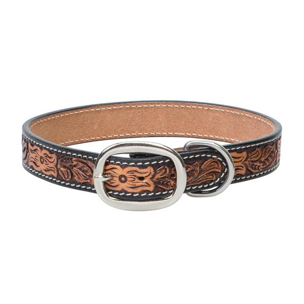 Photo of 1" x 21" Floral Tooled Dog Collar
