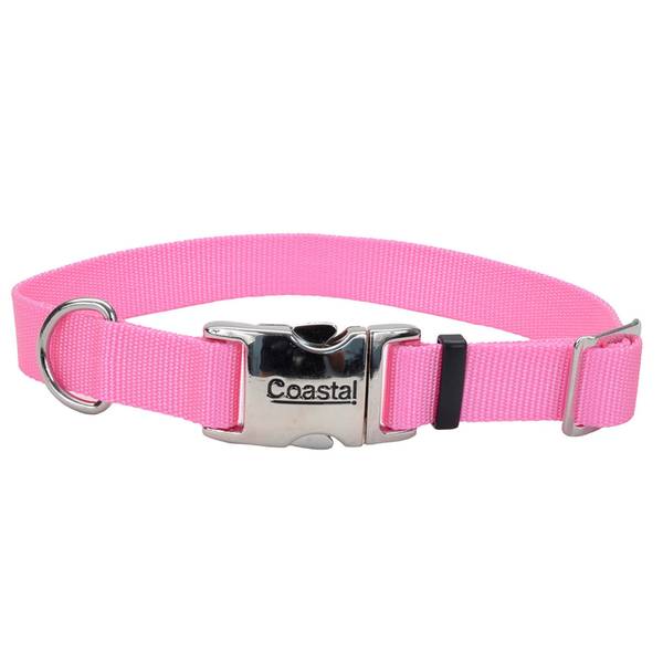 Photo of 3/4" x 14"-20" Medium Bright Pink Adjustable Dog Collar with Metal Buckle