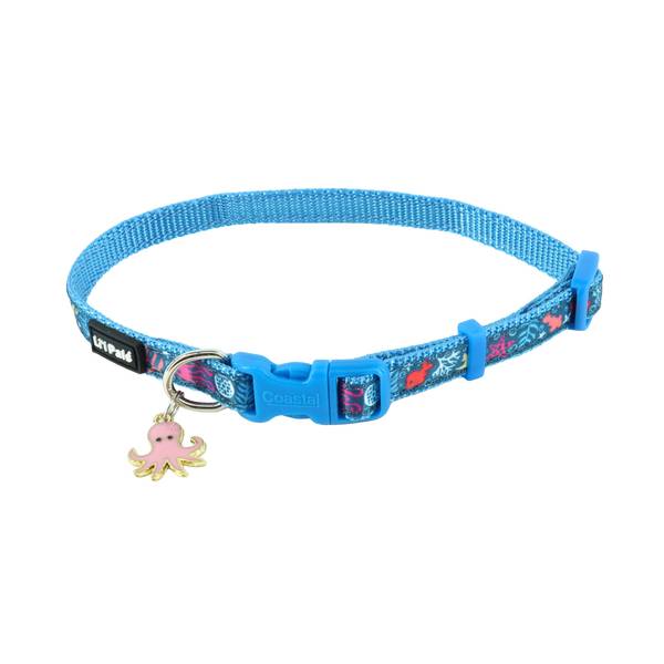 Photo of 3/8" x 6-8" Petite X-Small Li'l Sea Creatures Charming Ribbon Overlay Dog Collar
