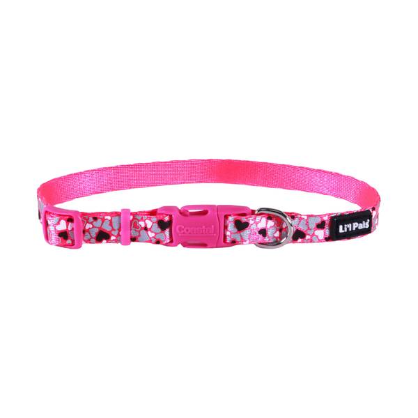 Photo of 3/8" x 8"-12" Petite Small Pink Heart Reflective Dog Collar