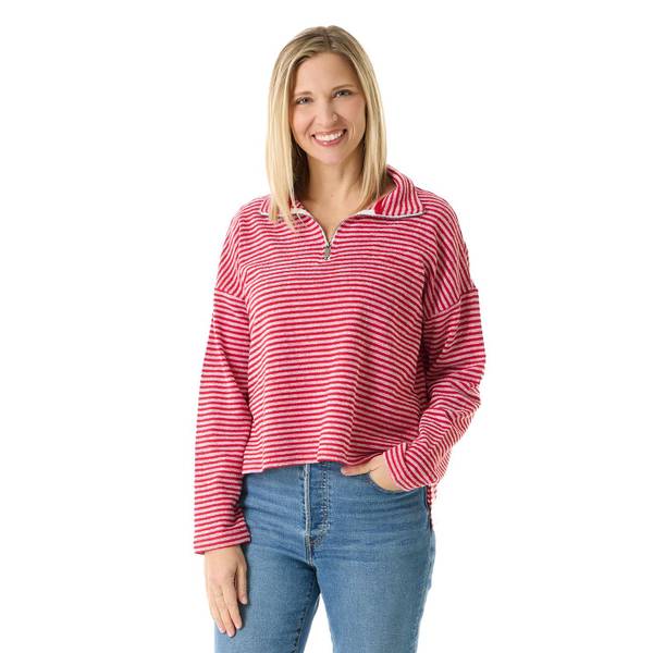 Photo of Women's Long Sleeve Half Zip Mock Neck Stripe Pullover Top