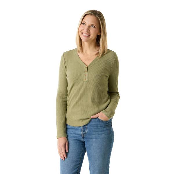 Photo of Women's Long Sleeve Henley Thermal with Shirttail Hem