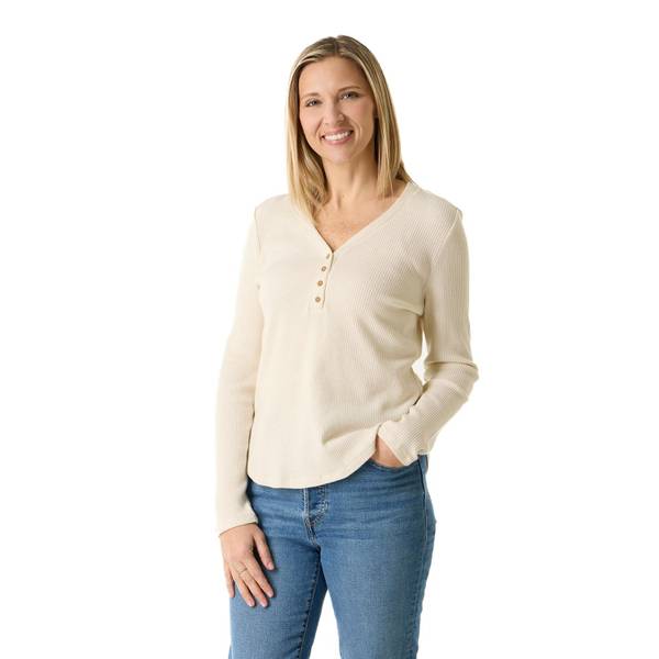 Photo of Women's Long Sleeve Henley Thermal with Shirttail Hem