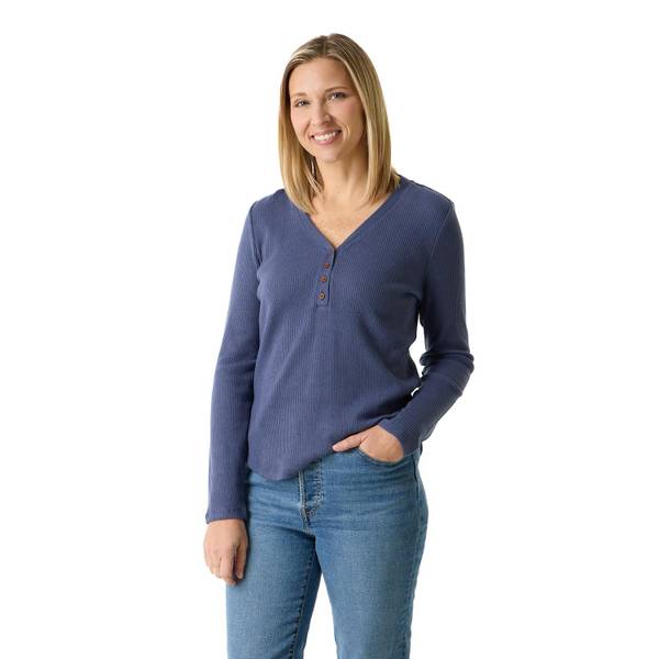 Photo of Women's Long Sleeve Henley Thermal with Shirttail Hem
