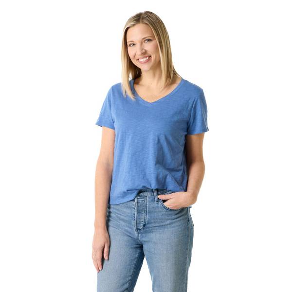 Photo of Women's V-Neck Short Sleeve Solid Slub Tee