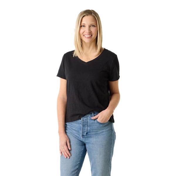Photo of Women's V-Neck Short Sleeve Solid Slub Tee