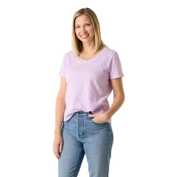 Photo of Women's V-Neck Short Sleeve Solid Slub Tee
