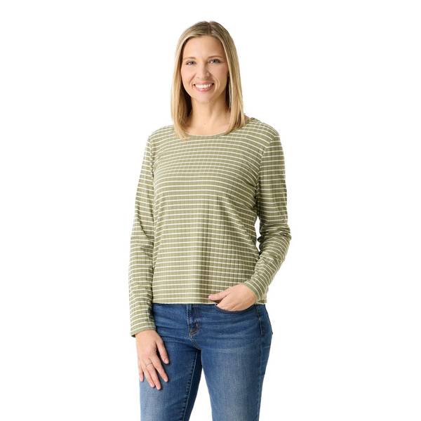 Photo of Women's Long Sleeve Stripe Rib Crew Neck Top