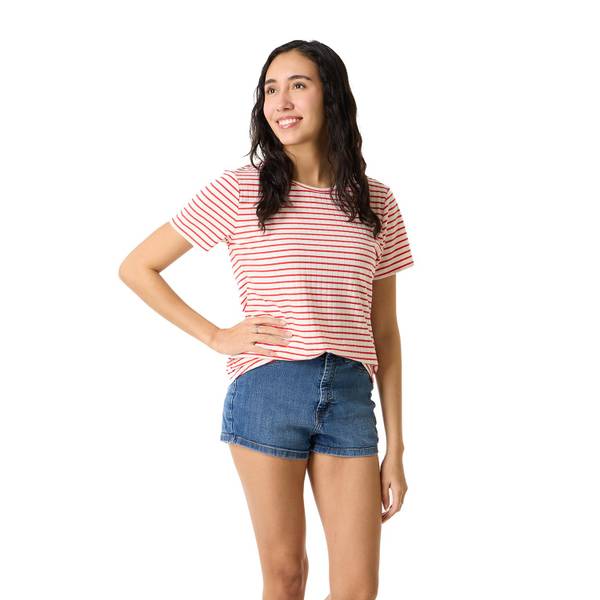 Photo of Women's Short Sleeve Stripe Rib Crew Neck Top