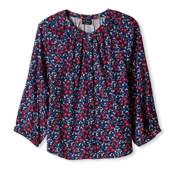 Photo of Women's 3/4 Raglan Sleeve Button Front Blouse
