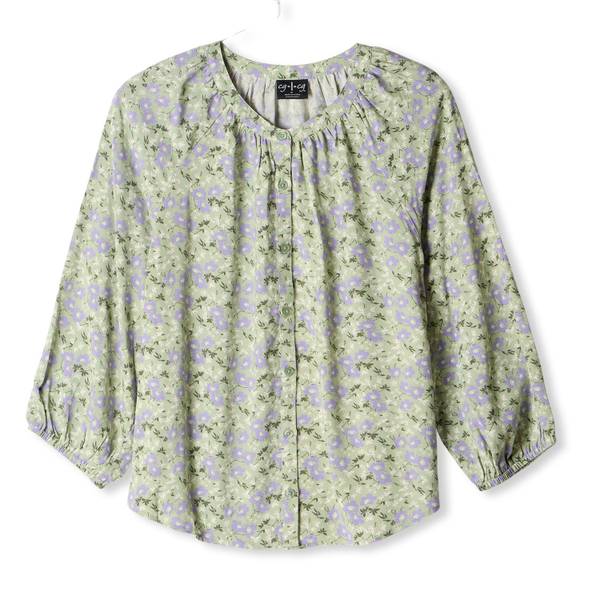 Photo of Women's 3/4 Raglan Sleeve Button Front Blouse