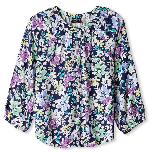 Photo of Women's 3/4 Raglan Sleeve Button Front Blouse