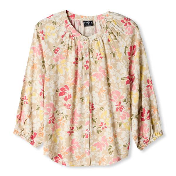 Photo of Women's 3/4 Raglan Sleeve Button Front Blouse