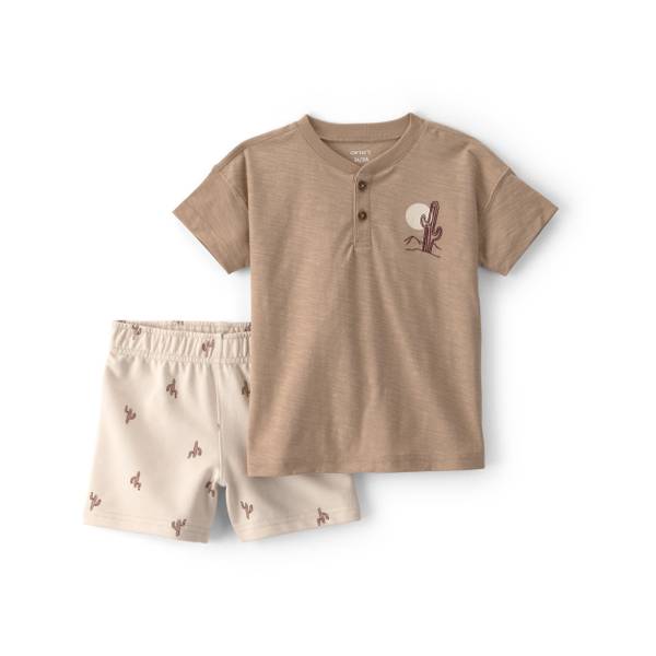 Photo of Toddler Boys 2-Piece Desert Cactus Henley Top Short Set