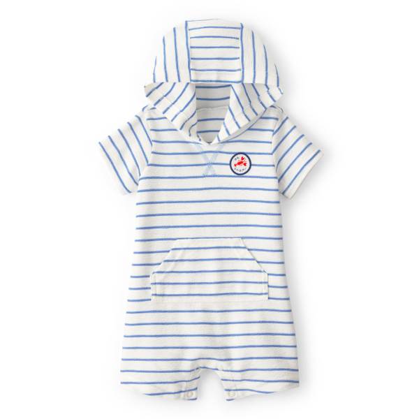 Photo of Infant Boys 'Oh Snap!' Lobster Stripe Short-Sleeve Hooded Romper