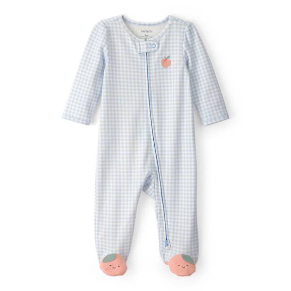 Photo of Infant Girls Peach Gingham 2-Way Zip 100% Cotton Sleep n' Play Pajama
