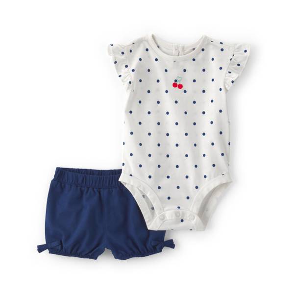 Photo of Infant Girls 2-Piece Cherry Polka Dots Short-Sleeve Bodysuit Short Set