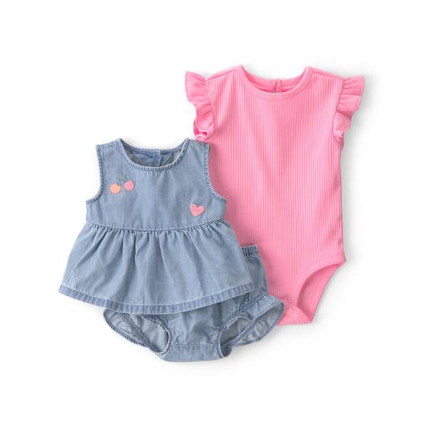 UPC 197233709692 product image for Carter's Infant Girls 3-Piece Cherry Chambray Sleeveless Top, Bodysuit Short Set | upcitemdb.com