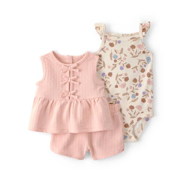 Photo of Infant Girls 3-Piece Striped Top Short Set