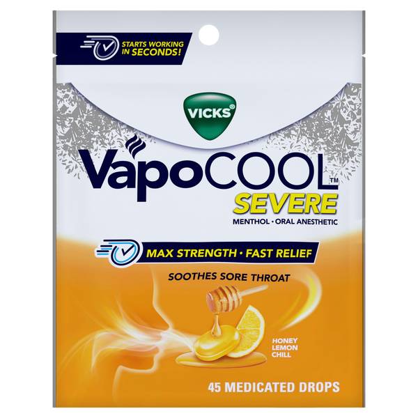 Photo of VapoCOOL SEVERE Menthol Cough Drop Alternative for Sore Throat Relief, Honey Lemon, 45ct