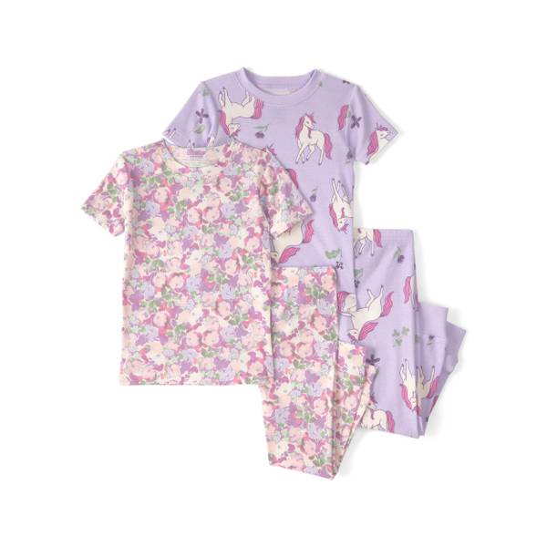 Photo of Toddler Girls Unicorn Floral 100% Cotton Snug Fit 4-Piece Pajama Set