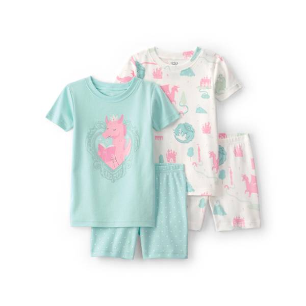 Photo of Toddler Girls Fairytale Dragon 100% Cotton Short-Sleeve Snug Fit 4-Piece Pajama Set