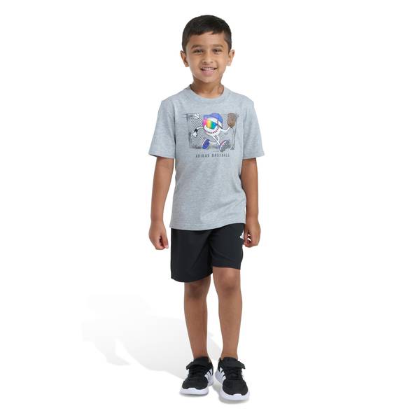 Photo of Boy's Two-Piece Short Sleeve Graphic Heather Tee and Woven Short Set