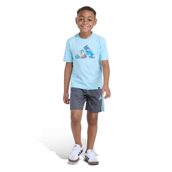 Photo of Boy's Two-Piece Short Sleeve Graphic Cotton Tee and 3-Stripe Short Set