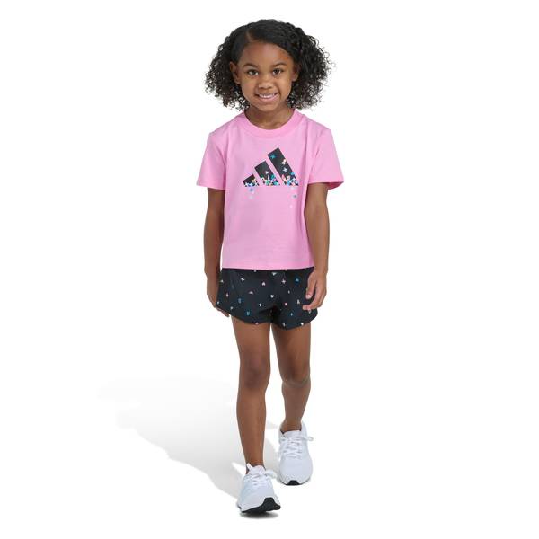 Photo of Girl's 2-Piece Short Sleeve Tee and Printed Woven Short Set